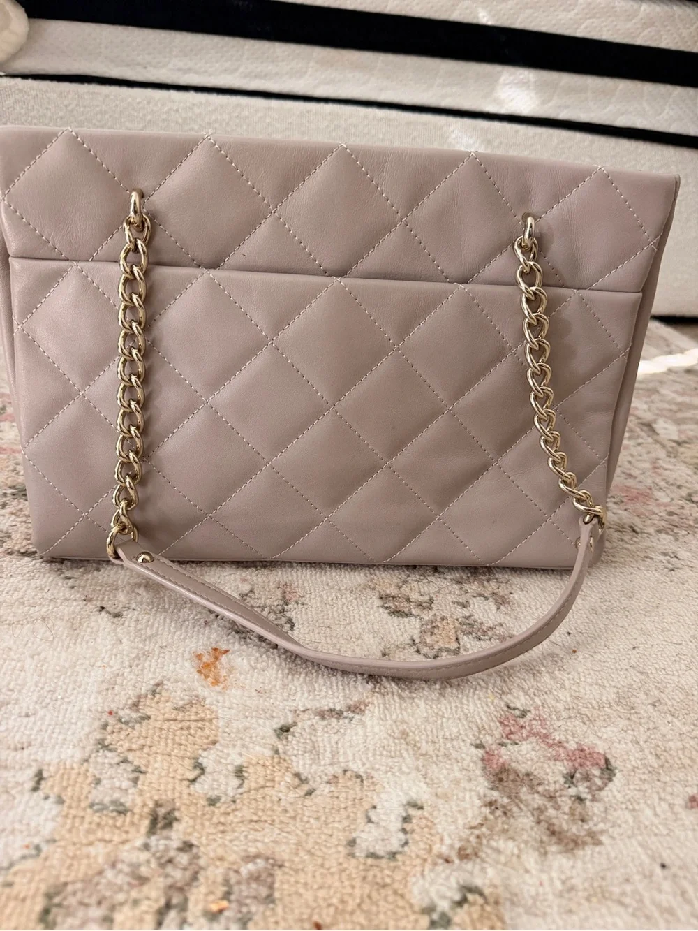 kate spade Quilted Leather Chain-Handle Shoulder Tote in Taupe